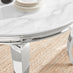 Skye Round White Marble Effect Dining Table & 6 Grey Velvet Belgravia Chairs