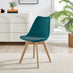 2x Stockholm Scandi Teal Faux Leather and Wood Dining Chairs