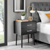 Taylor 2 Drawer Black Bedside Table Silver Handles