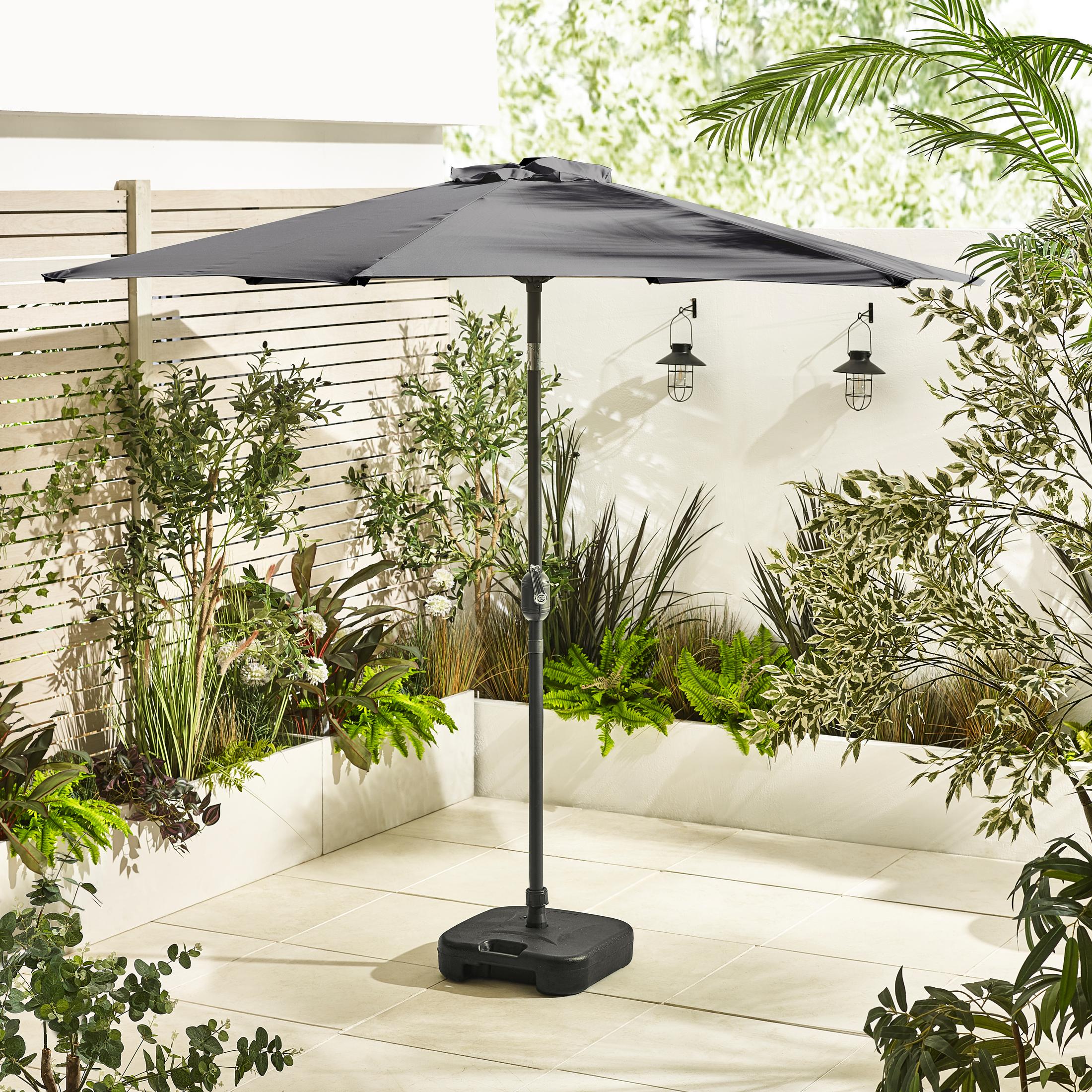 corliving grey patio umbrella stand Vertical Garden Parasol & Base Colour:Black Diamond/Black Olympian Jenny Jones is 10006886-NIGHTSHIFTBLUE