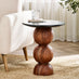 Veer Round Black Marble and Solid Acacia Wood Side Table