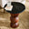 Veer Round Black Marble and Solid Acacia Wood Side Table