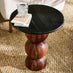 Veer Round Black Marble and Solid Acacia Wood Side Table