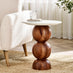 Veer Round White Marble and Solid Acacia Wood Side Table