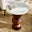 Veer Round White Marble and Solid Acacia Wood Side Table