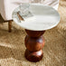 Veer Round White Marble and Solid Acacia Wood Side Table