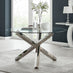 Vogue Round Glass and Silver Metal Large 6 Seater Dining Table