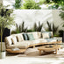 Wisley Wood & Cream 6 Seat Curved Garden Sofa Set