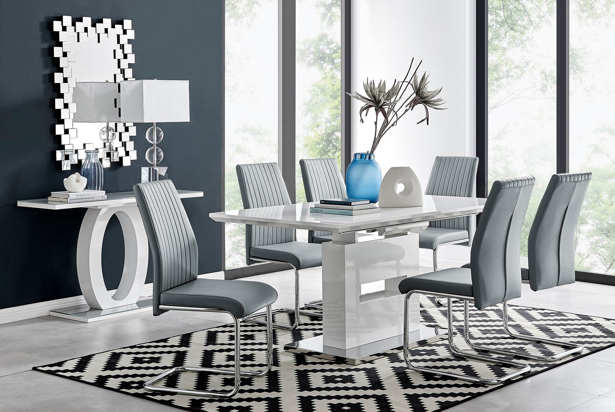 Middle Table Sign Arezzo Large Extending Dining Table and 6 Grey Lorenzo Chairs ...