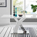 Atlanta 6 White Dining Table and 6 Navy Pesaro Silver Leg Chairs