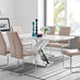 Atlanta Modern Rectangle Chrome Metal White High Gloss Dining Table and 6 Cappuccino Beige Lorenzo Chairs Set