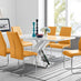Atlanta Modern Rectangle Chrome Metal High Gloss White Dining Table And 6 Mustard Lorenzo Chairs Set