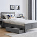 Azure Grey Solid Pine Single Bed Frame + 2 Drawers