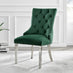 2x Belgravia Green Velvet Knockerback Dining Chairs Silver Legs