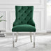 2x Belgravia Green Velvet Knockerback Dining Chairs Silver Legs