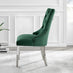2x Belgravia Green Velvet Knockerback Dining Chairs Silver Legs