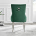 2x Belgravia Green Velvet Knockerback Dining Chairs Silver Legs