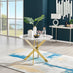 Novara White Marble Gold Leg Round Dining Table & 4 White Corona Gold Leg Chairs