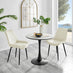 Elina White Marble Effect Round Dining Table & 2 Cream Pesaro Black Leg Chairs