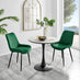 Elina White Marble Effect Round Dining Table & 2 Green Pesaro Black Leg Chairs