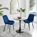 Elina White Marble Effect Round Dining Table & 2 Navy Pesaro Black Leg Chairs