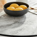 Elina White Marble Effect Round Dining Table & 2 Blue Pesaro Black Leg Chairs