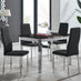 Enna Black Glass Extending Dining Table and 4 Black Milan Chairs