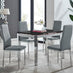 Enna Black Glass Extending Dining Table and 4 Grey Milan Chairs