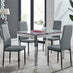 Enna White Glass Extending Dining Table and 4 Grey Milan Black Leg Chairs