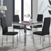 Enna White Glass Extending Dining Table and 4 Black Milan Chairs