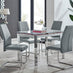 Enna White Glass Extending Dining Table and 4 Grey Lorenzo Chairs