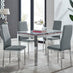 Enna White Glass Extending Dining Table and 4 Grey Milan Chairs