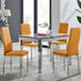Enna White Glass Extending Dining Table and 4 Mustard Milan Chairs