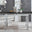 Enna Black Glass Extending Dining Table and 6 White Milan Chairs
