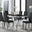Enna Black Glass Extending Dining Table and 6 Black Milan Black Leg Chairs
