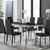 Enna Black Glass Extending Dining Table and 6 Black Milan Black Leg Chairs