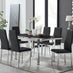 Enna Black Glass Extending Dining Table and 6 Black Milan Chairs