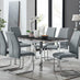 Enna Black Glass Extending Dining Table and 6 Grey Lorenzo Chairs