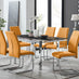 Enna Black Glass Extending Dining Table and 6 Mustard Lorenzo Chairs