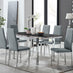 Enna Black Glass Extending Dining Table and 6 Grey Milan Chairs