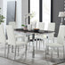 Enna Black Glass Extending Dining Table and 6 White Milan Chairs