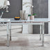 Enna White Glass Extending Dining Table with 6 Green Fabric Lorenzo Chairs