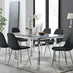 Enna White Glass Extending Dining Table and 6 Black Corona Silver Leg Chairs