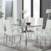Enna White Glass Extending Dining Table and 6 White Milan Chairs