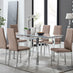 Enna White Glass Extending Dining Table and 6 Cappuccino Milan Chairs