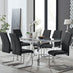Enna White Glass Extending Dining Table and 6 Black Lorenzo Chairs