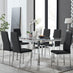 Enna White Glass Extending Dining Table and 6 Black Milan Chairs