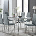 Enna White Glass Extending Dining Table and 6 Grey Milan Chairs