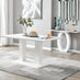 Imperia 6 White Dining Table and 6 Navy Pesaro Black Leg Chairs