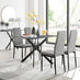 Leonardo Brown/Grey Glass Marble Effect Black Leg Table & 4 Grey Milan Black Leg Chairs